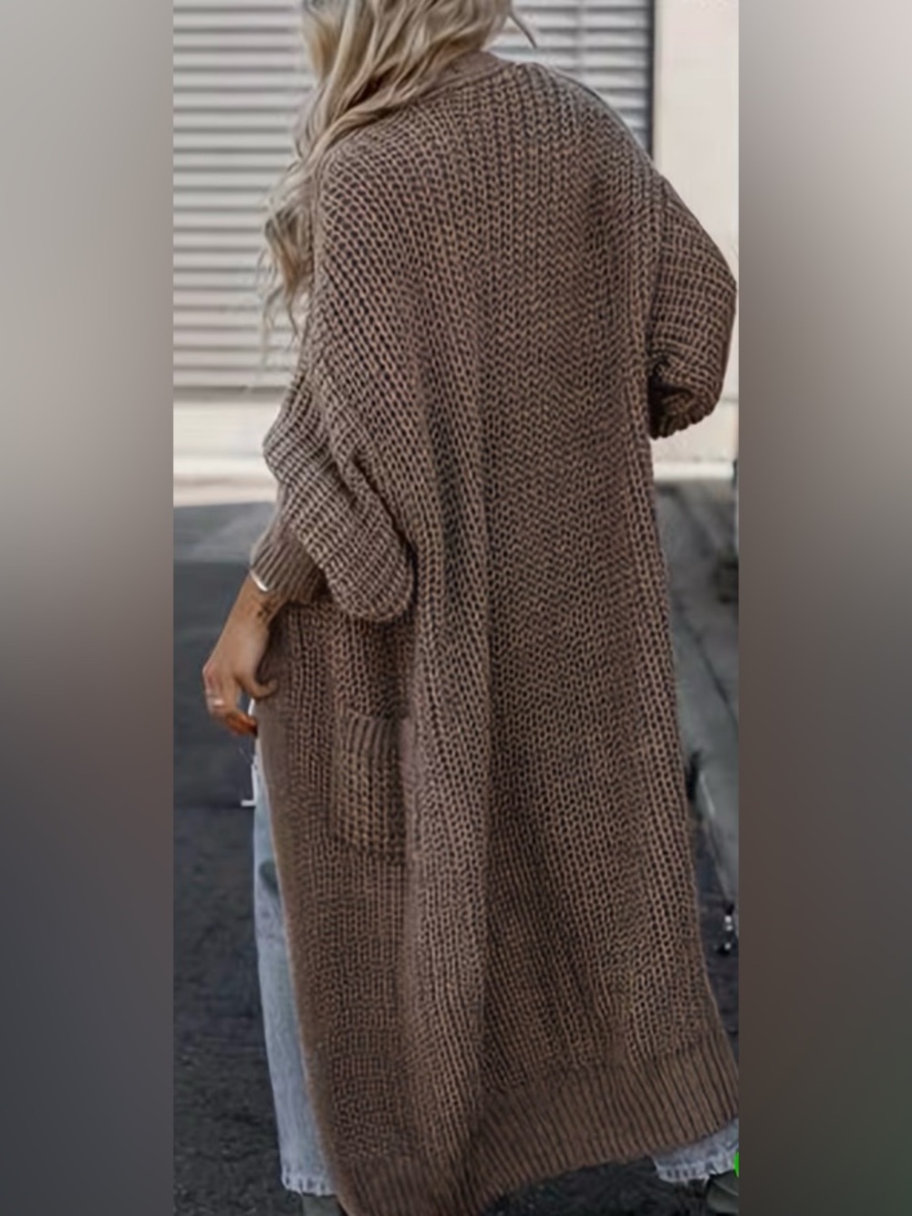 Loose Knit Long Sleeve Brown Cardigan Jacket Size XXL Open Front Pockets Ribbed